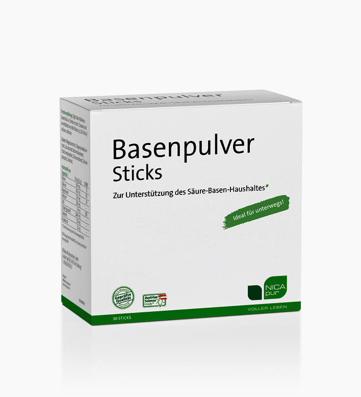 Basenpulversticks Nahrungsergänzungspulver in weißer Produktverpackung