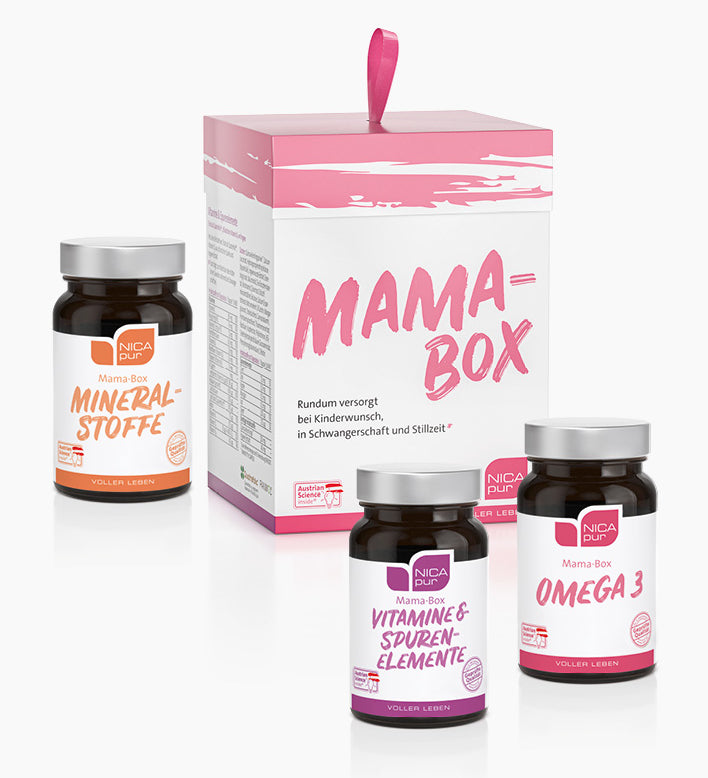 Schwangerschafts Bundle inklusive Mamabox, Periopro + D, Mineralstoffen, Vitaminen und Omega 3