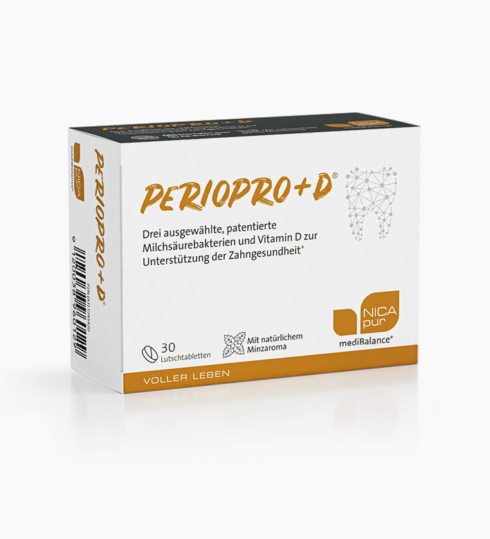 Periopro+D Nahrungsergänzungsmittel Packung vor weißem Hintergrund