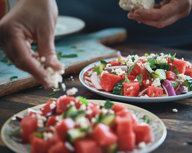 Wassermelone-Feta-Salat mit Minze