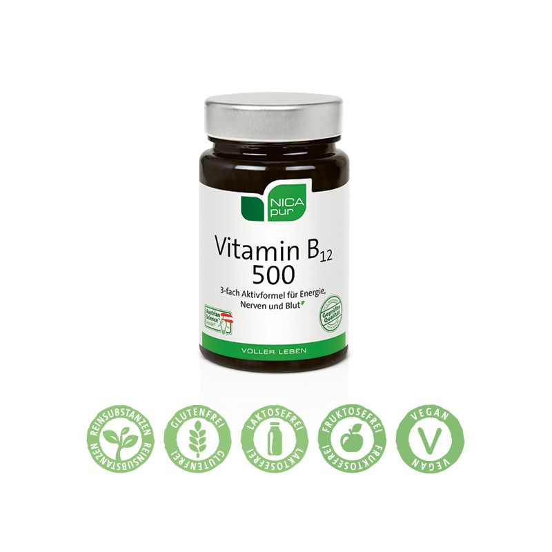 NICApur Vitamin B12 500 | Ideal für Veganer | Zur Unterstützung der Zellteilung & für starke Nerven und eine normale psychische Funktion