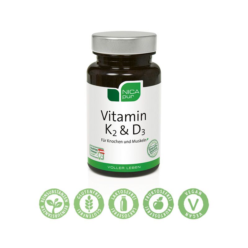 NICApur Vitamin K2 & D3 - Für Muskeln und Knochen - ideal für Veganer & Vegetarier