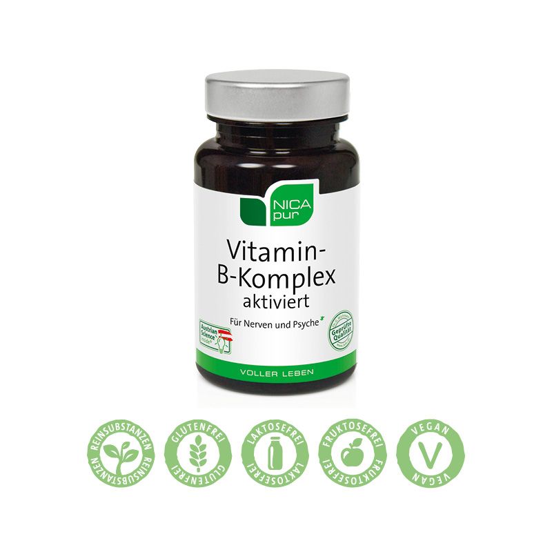 NICApur Vitamin-B-Komplex aktiviert | Vitamin B Komplex Kapseln mit 8 B-Vitaminen in hoher Dosierung | Für Nerven und Psyche